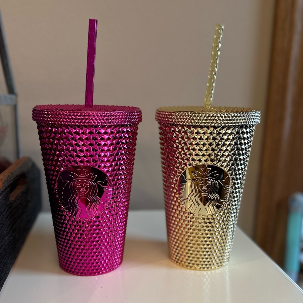 NWT: Starbucks Gold & Pink Studded Bling Tumblers Holiday 2022